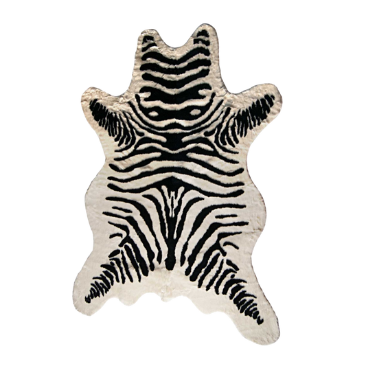 5' X 7' Black And White Faux Cowhide Zebra Print Area Rug